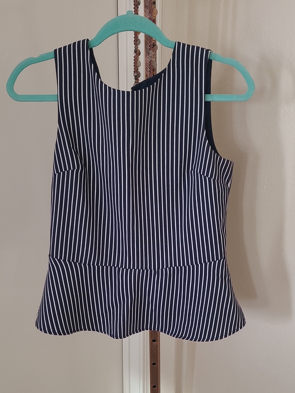Banana Republic Navy and White Striped Sleeveless Peplum Tank